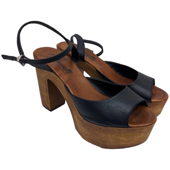 L'intervalle Black Leather Platform Sandals - Picture 1 of 8